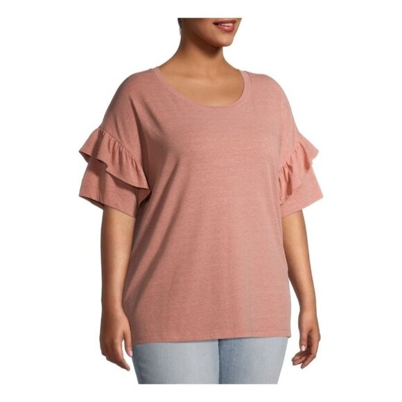 Terra & Sky Plus Size 4X (28W-30W) Top  Womens Pink Ruffle Accent Short Sleeves - Picture 1 of 6